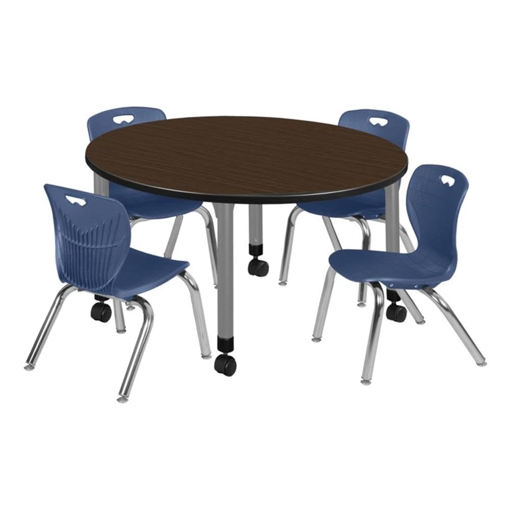 48" Round Mobile Table with 4 Navy Blue Chairs N5330