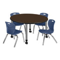48" Round Mobile Table with 4 Navy Blue Chairs N5330