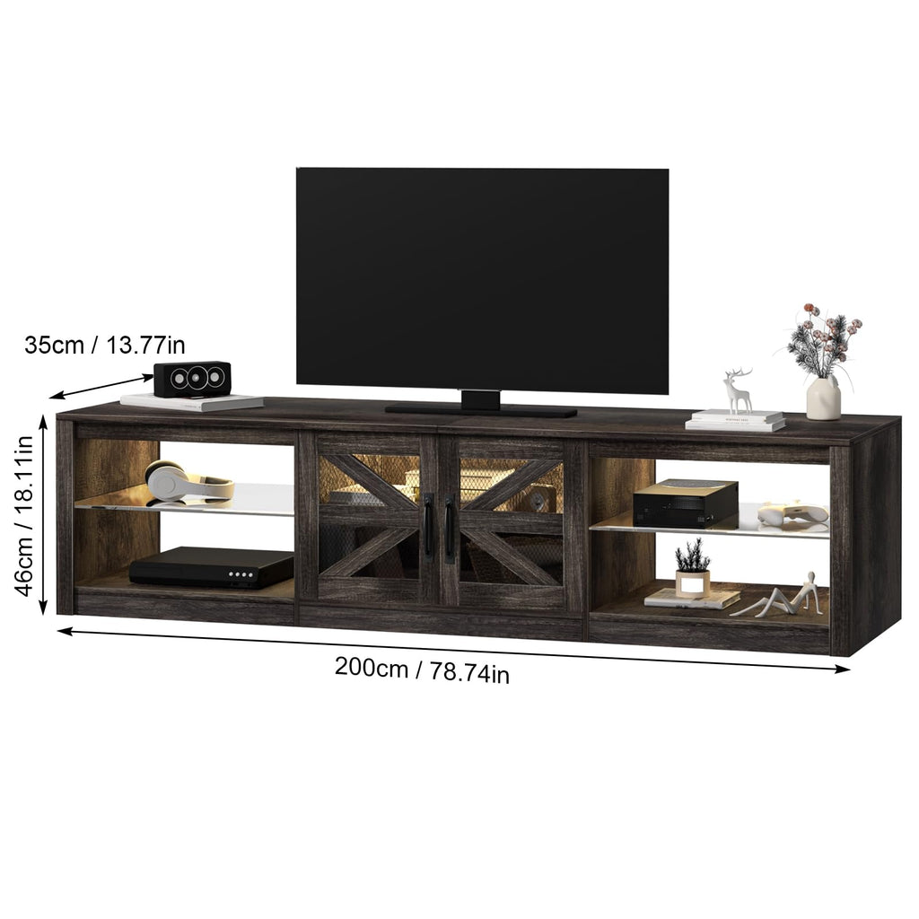 Rustic Brown Grey TV Stand with Sliding Barn Door J4866
