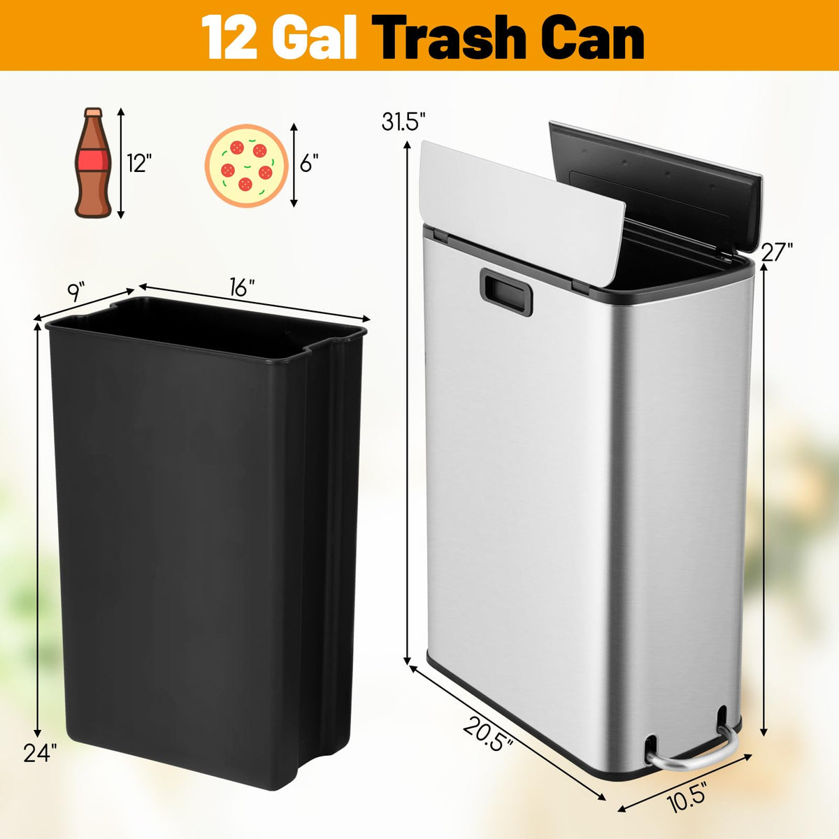 12 Gallon Stainless Steel Kitchen Trash Can K510