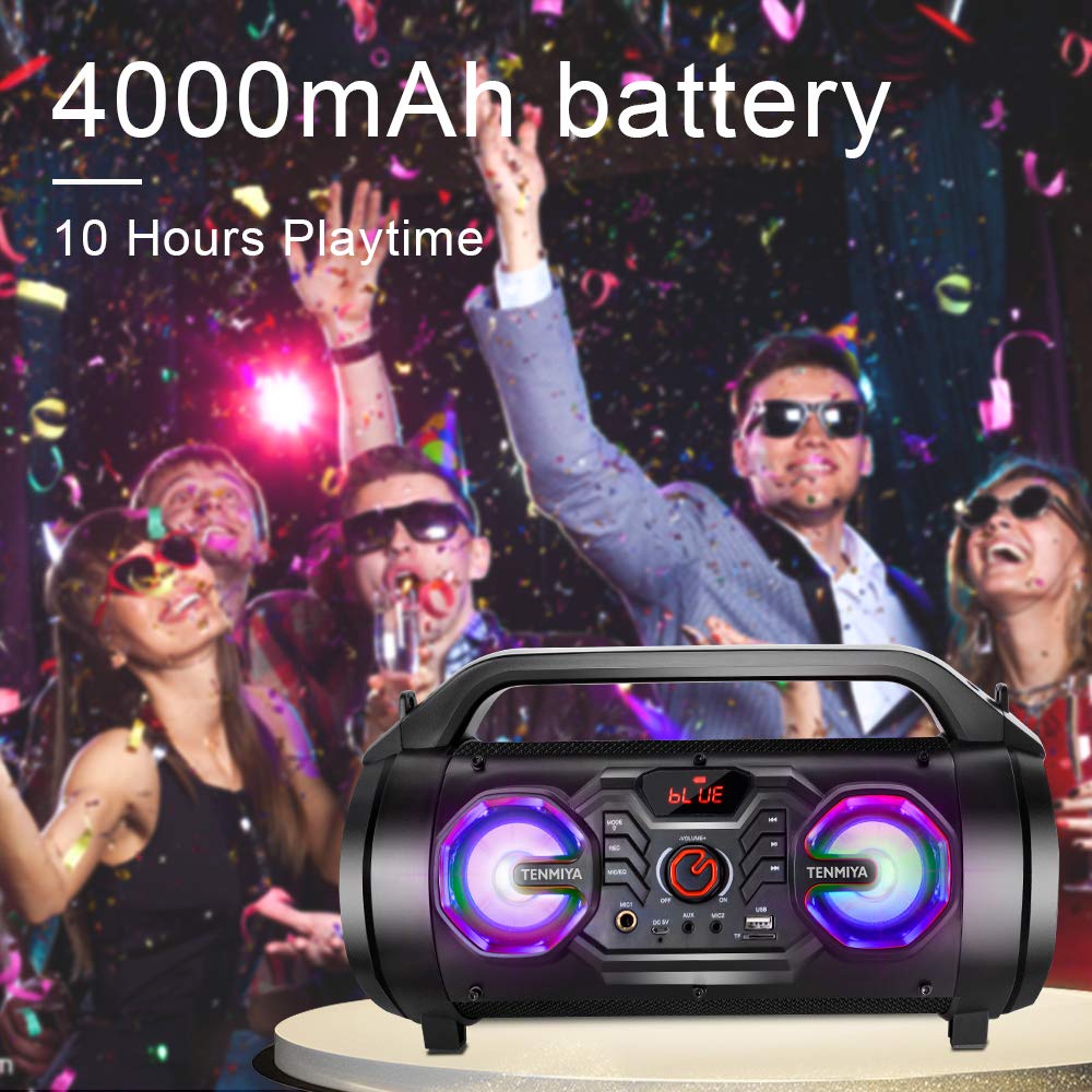 Portable Bluetooth Speaker with Subwoofer, FM Radio, RGB Lights, 30W M56977