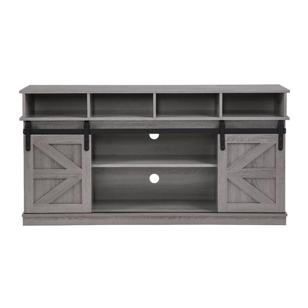 Grey Wood TV Stand with Sliding Barn Doors and 4 Drawers X900