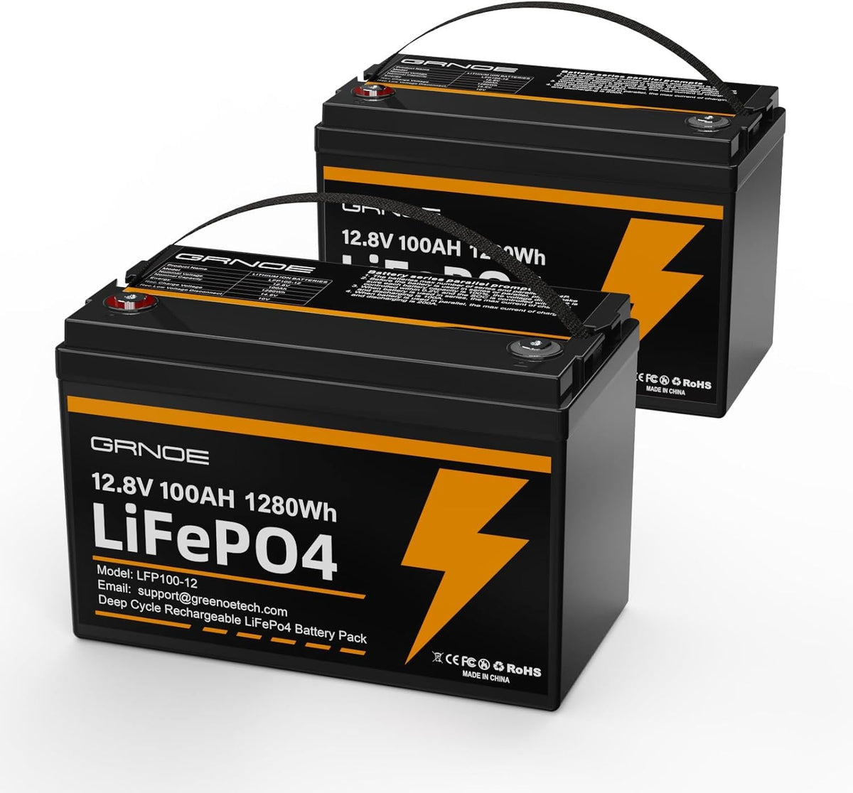 12V 100Ah LiFePO4 Lithium Battery 2-Pack R1006