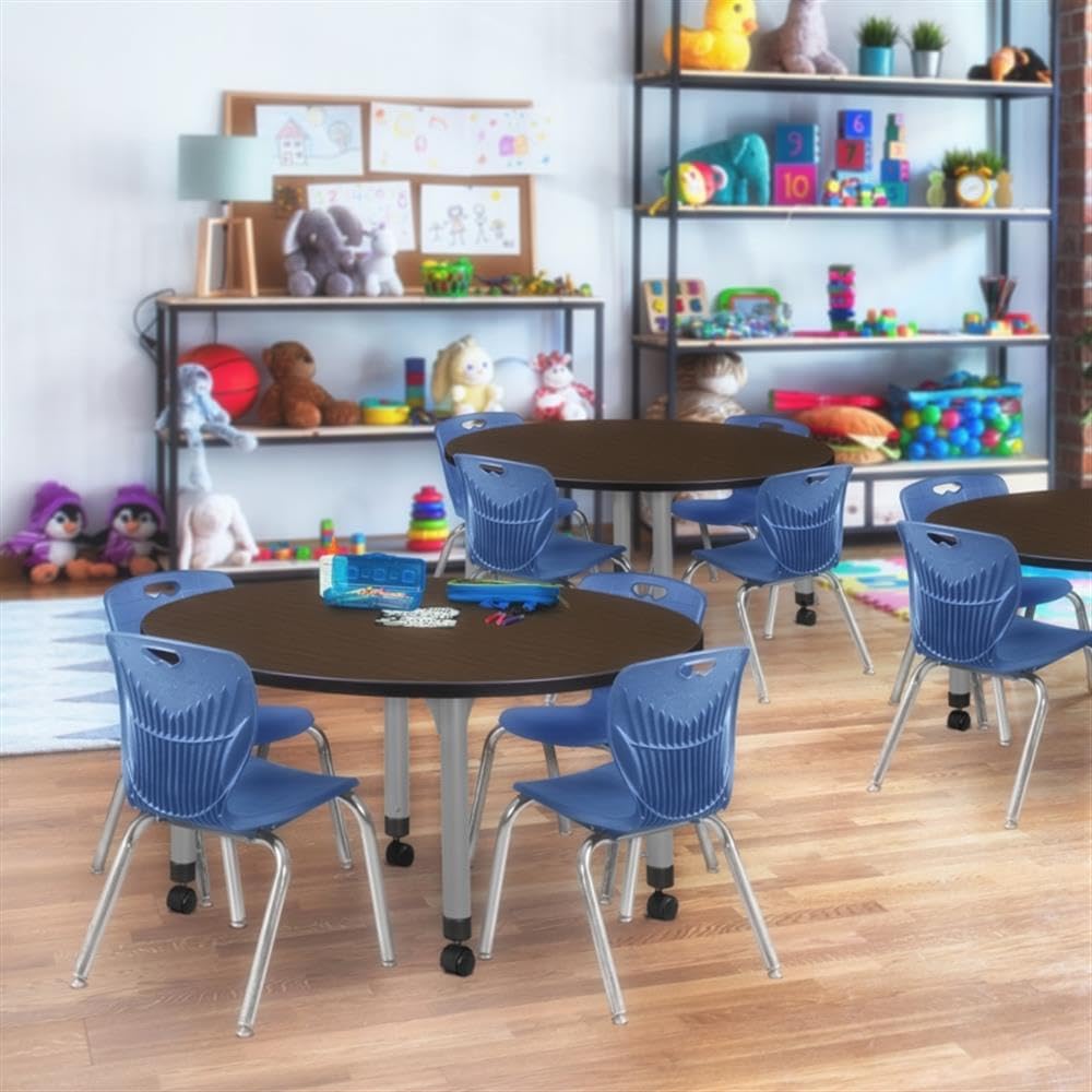 48" Round Mobile Table with 4 Navy Blue Chairs N5330