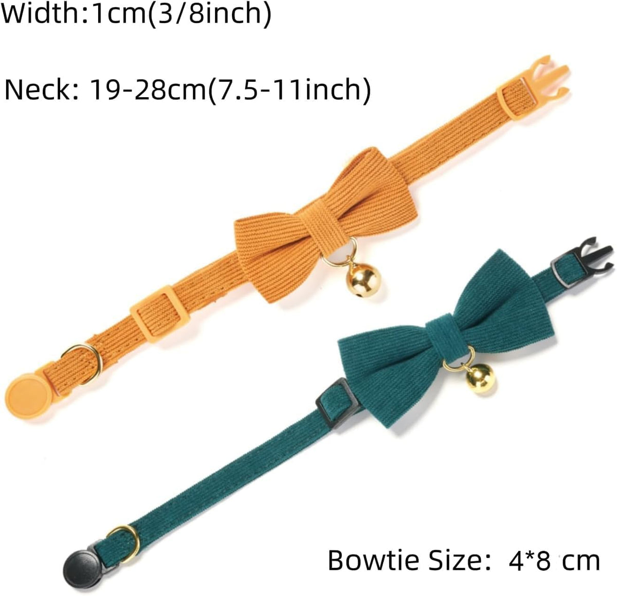 2 Pack Soft Corduroy Cat Collars with Bow Tie & Bell F79922