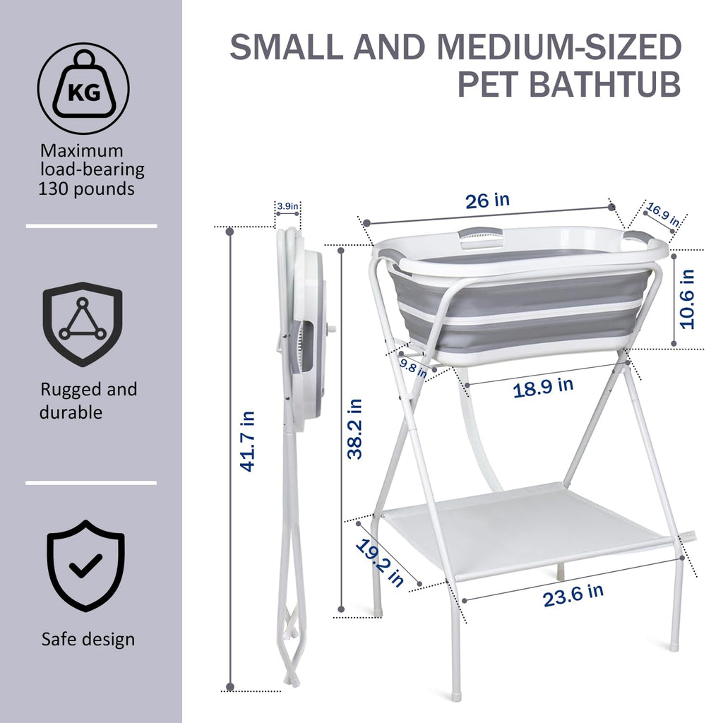 Portable Collapsible Elevated Pet Tub with Built-in Drainage System I9525