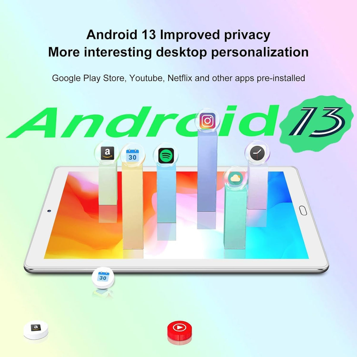 10.1 inch Android Tablet with Octa-Core Processor, 10GB RAM, 64GB ROM, Silver A5264