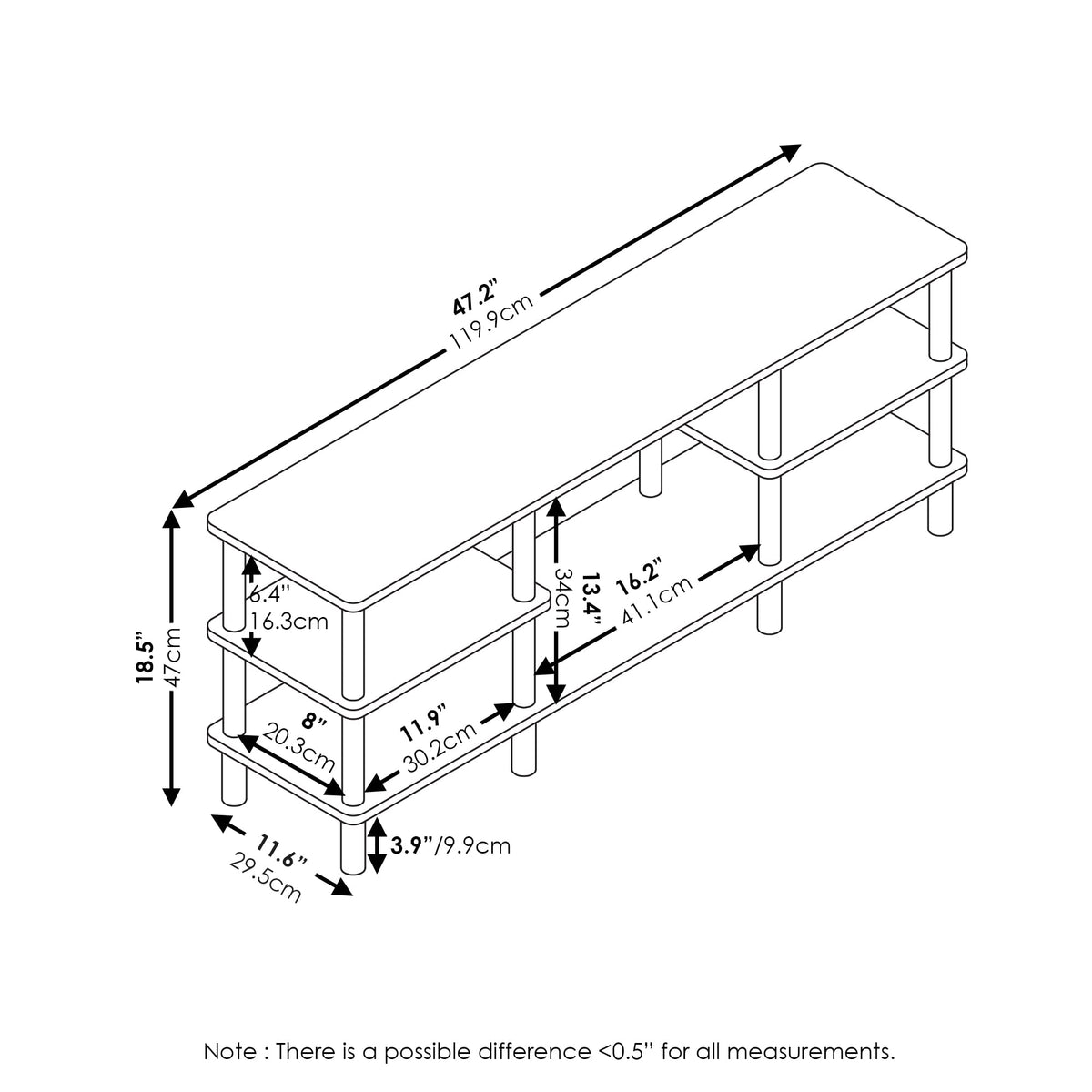 Black Espresso 3-Tier TV Stand S716