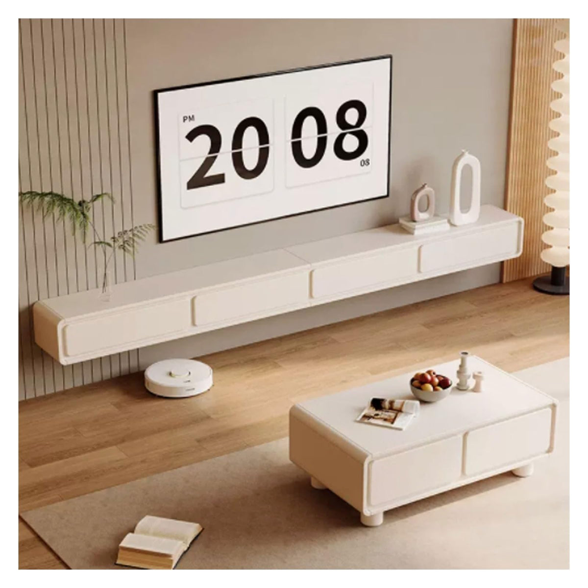 Cream White Floating TV Stand with Drawers N28181