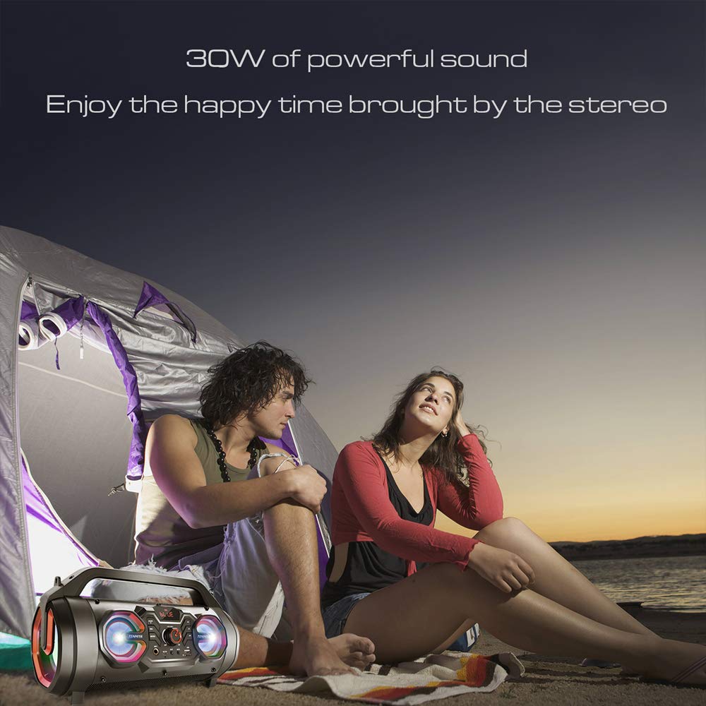 Portable Bluetooth Speaker with Subwoofer, FM Radio, RGB Lights, 30W M56977