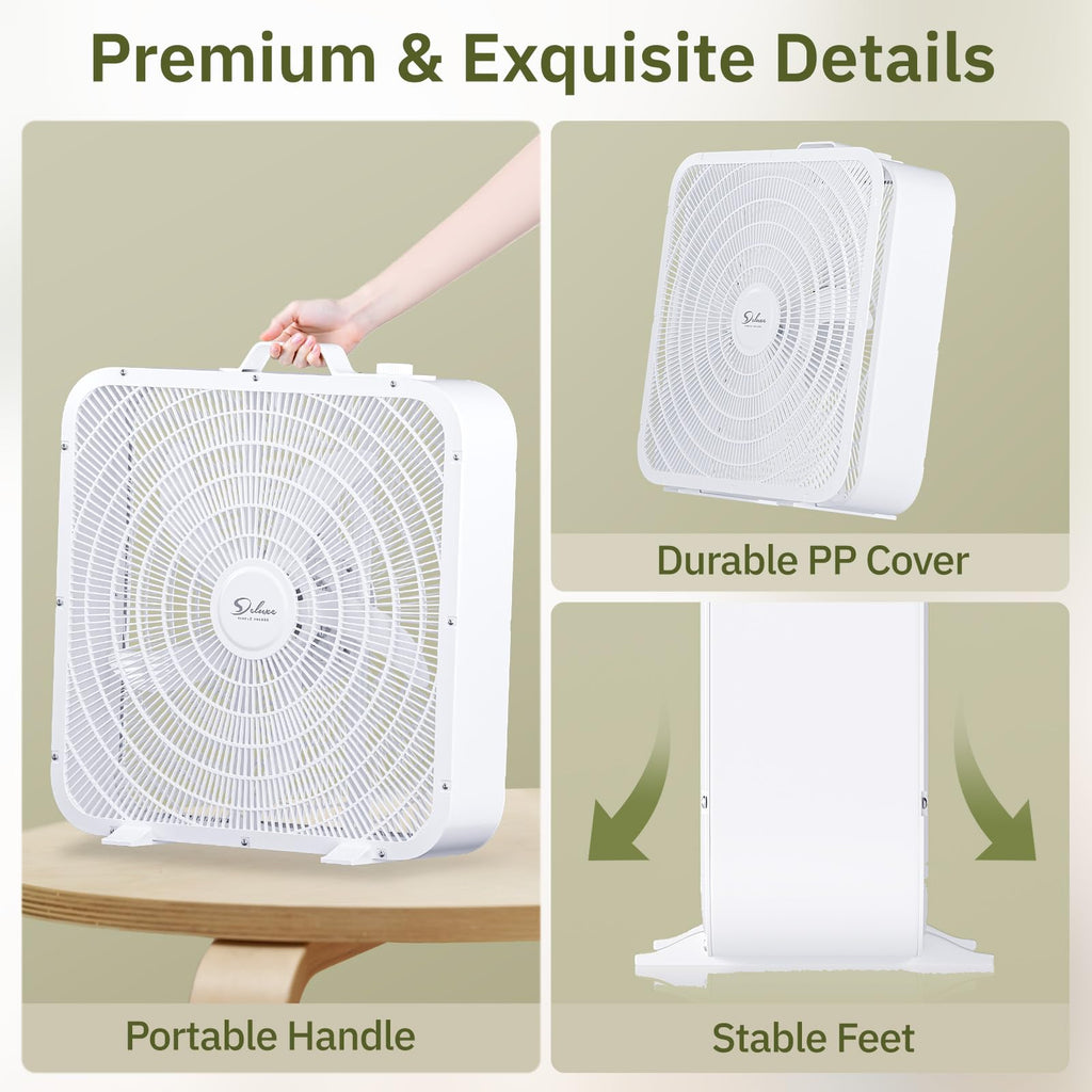 20” 3-Speed Box Fan with Carry Handle, White Q9050