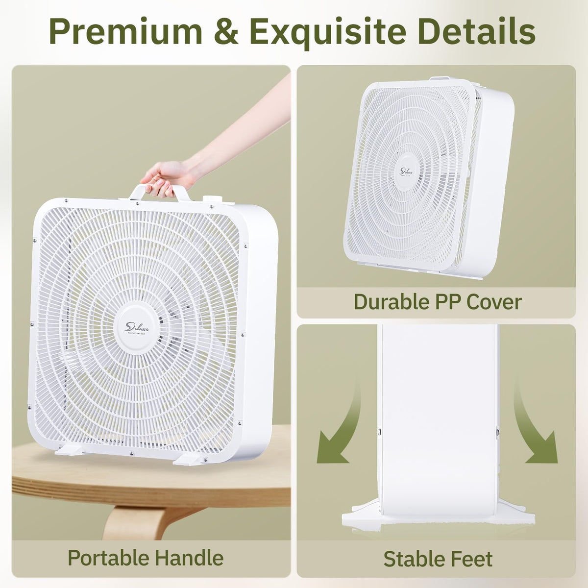 20” 3-Speed Box Fan with Carry Handle, White Q9050