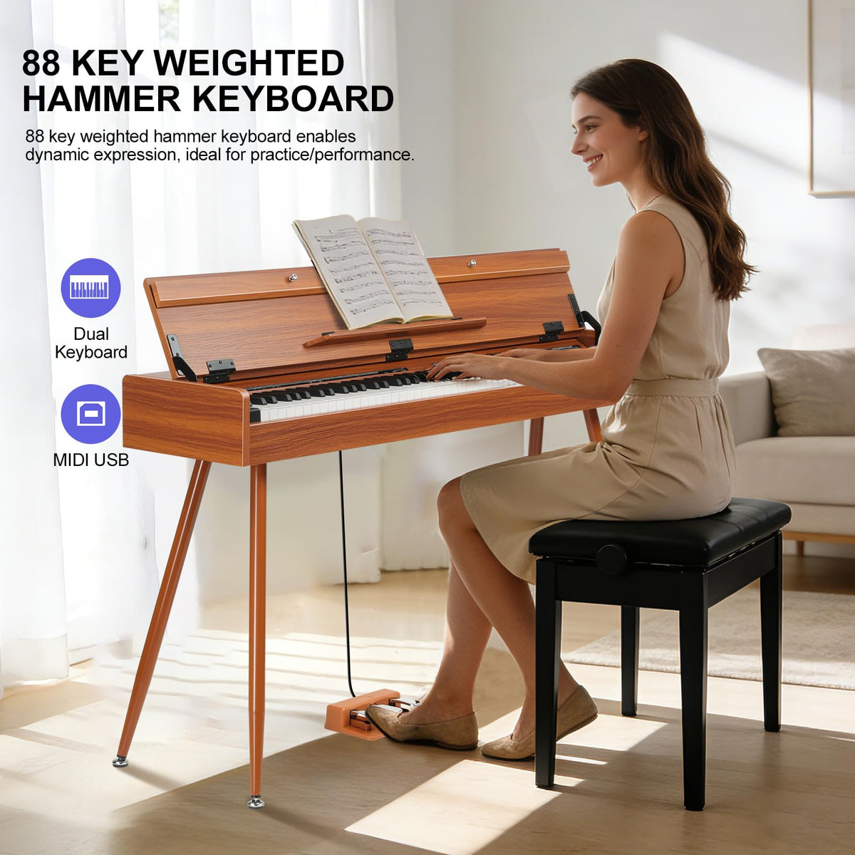 88 Key Weighted Hammer Action Digital Piano with MIDI Y132212
