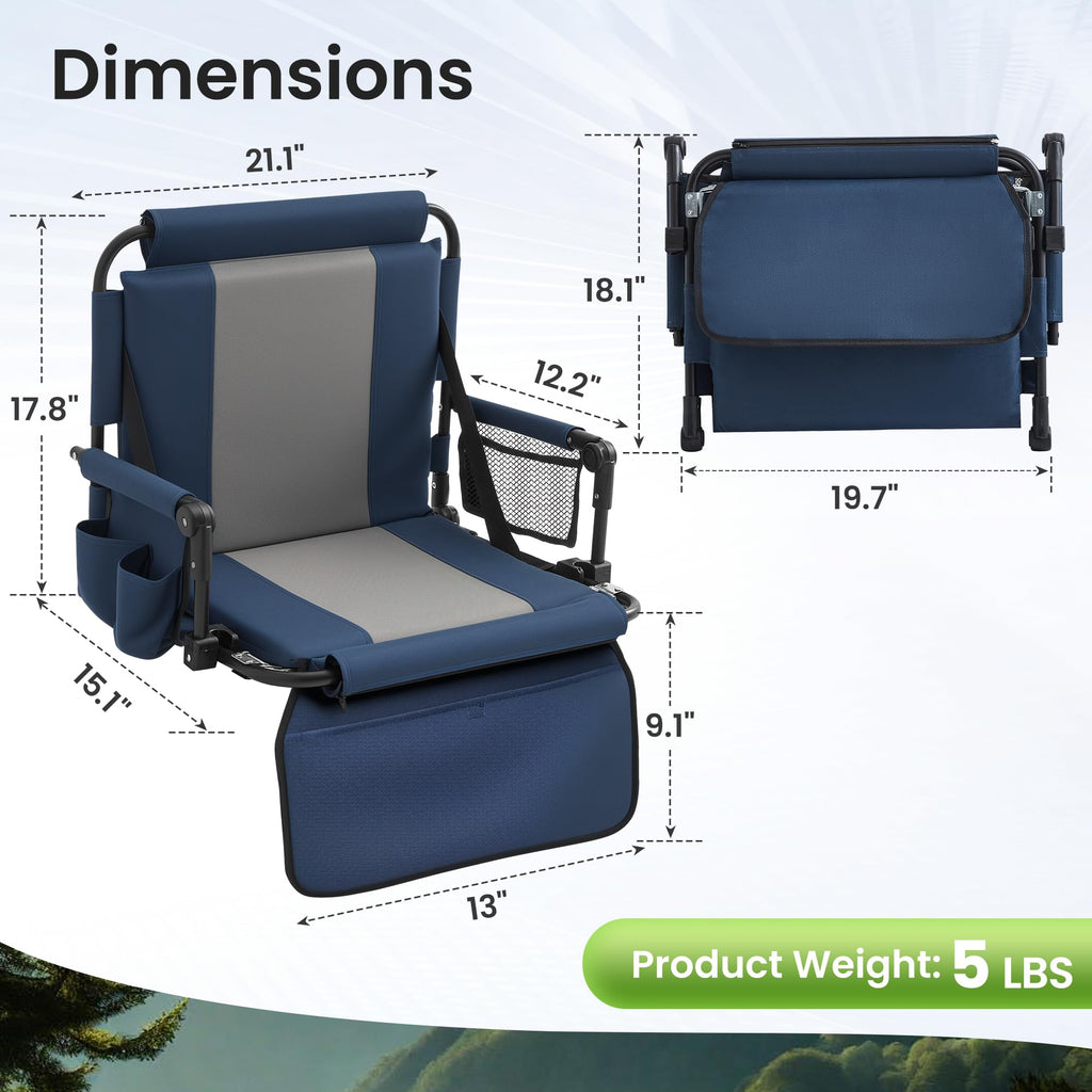Portable Foldable Bleacher Chair with Cup Holders Blue K849