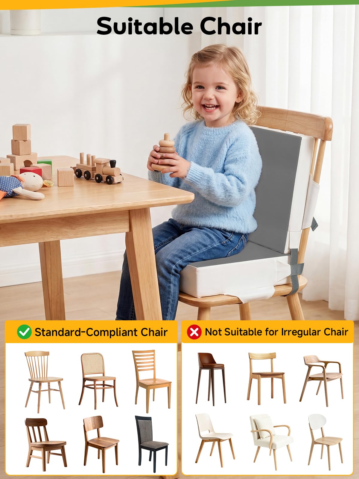 Grey Toddler Booster Seat for Kitchen Chair I77015