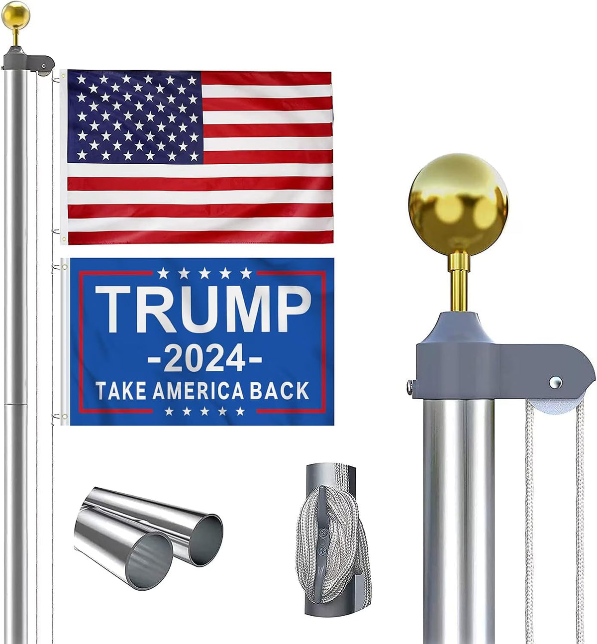 20 FT Aluminum Flagpole Kit with USA Flag P5637