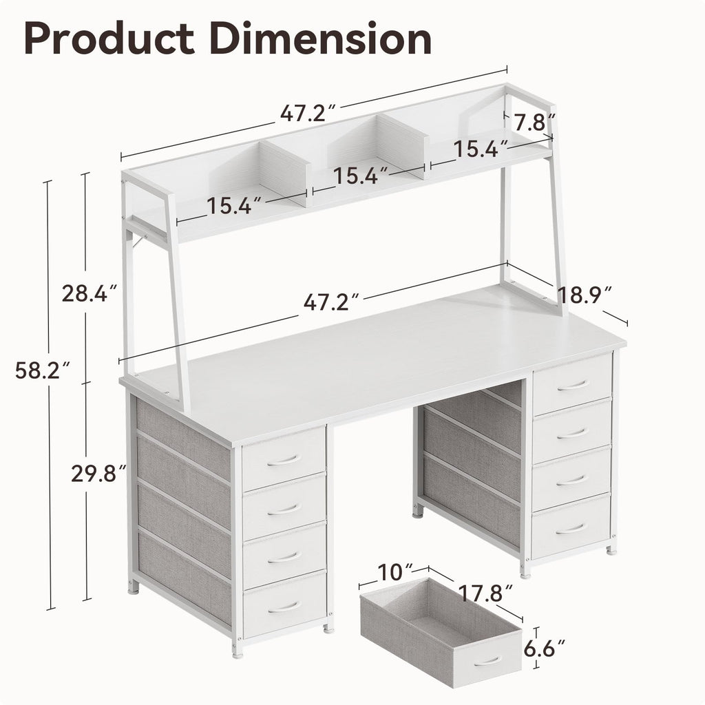 48 Inch White Computer Desk with Hutch and 8 Drawers X141762