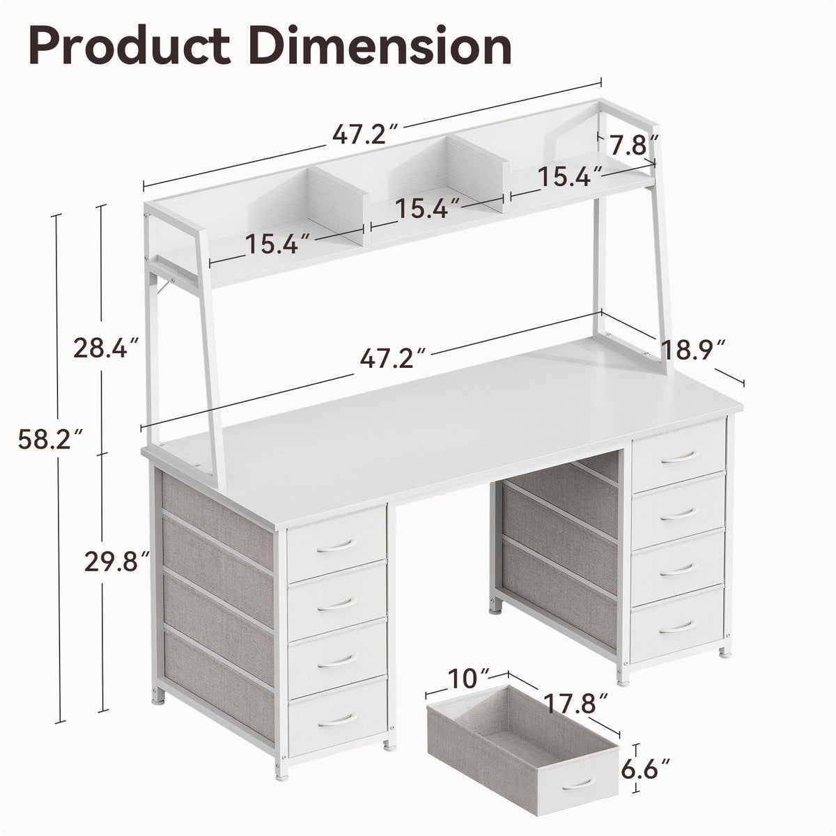 48 Inch White Computer Desk with Hutch and 8 Drawers X141762