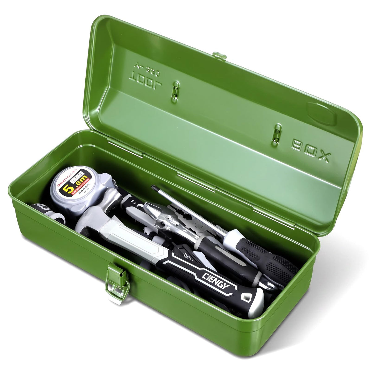 15-Inch Green Metal Storage Box with Lock E8170