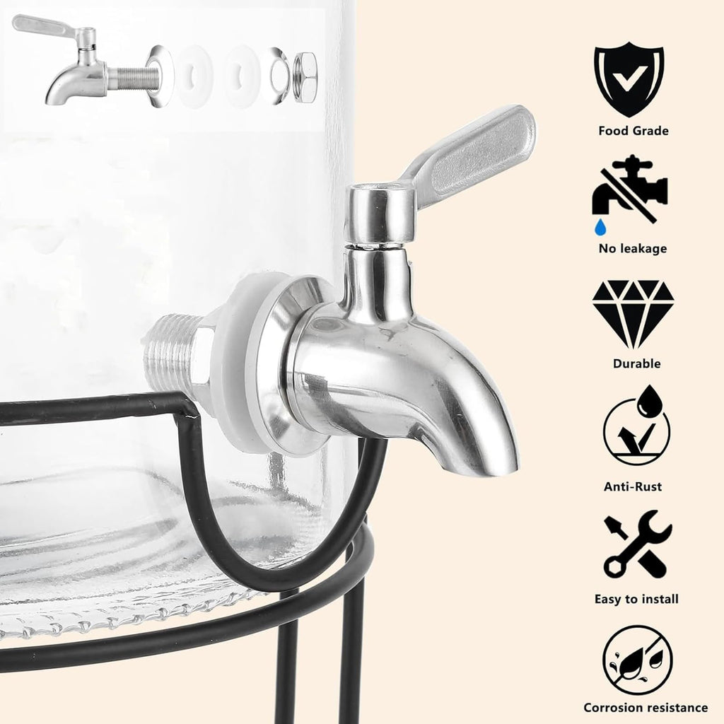 2 Gallon Glass Beverage Dispenser with Stand, Lid & Ice Core H6138