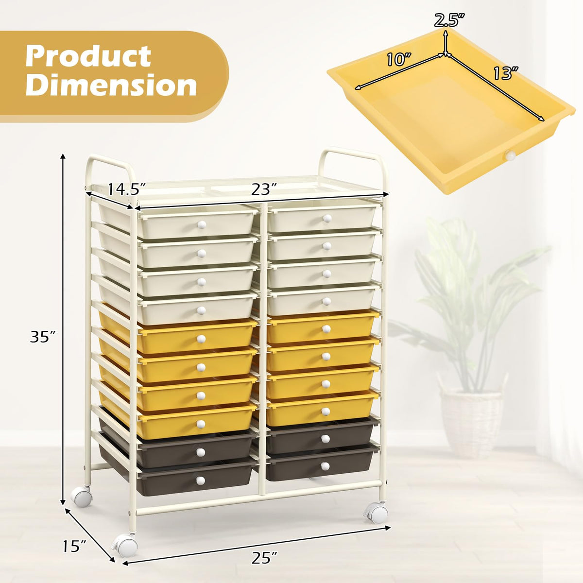 20 Drawer Rolling Storage Cart with Lockable Wheels G6098