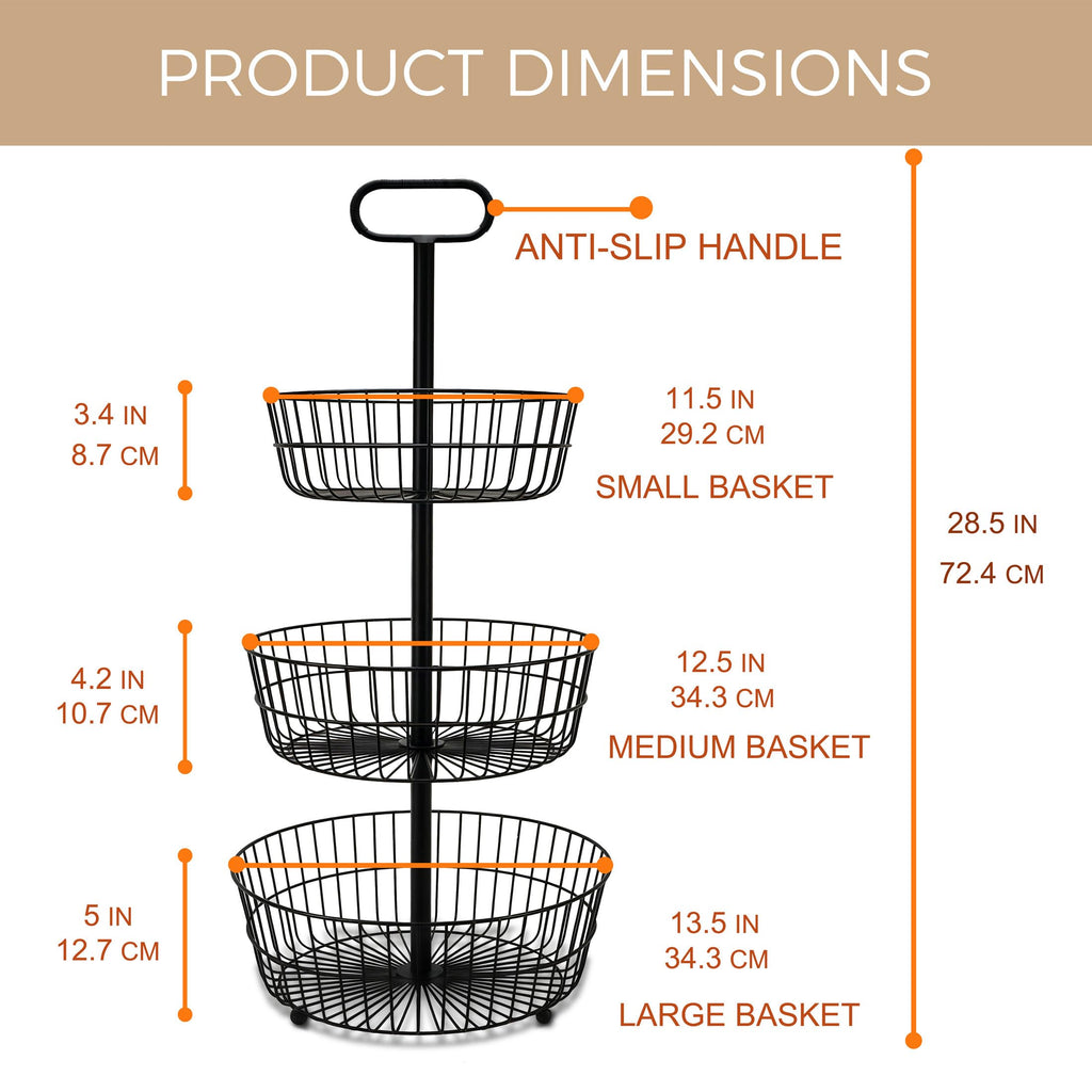 3-Tier Metal Round Standing Fruit Basket with Handle P35857