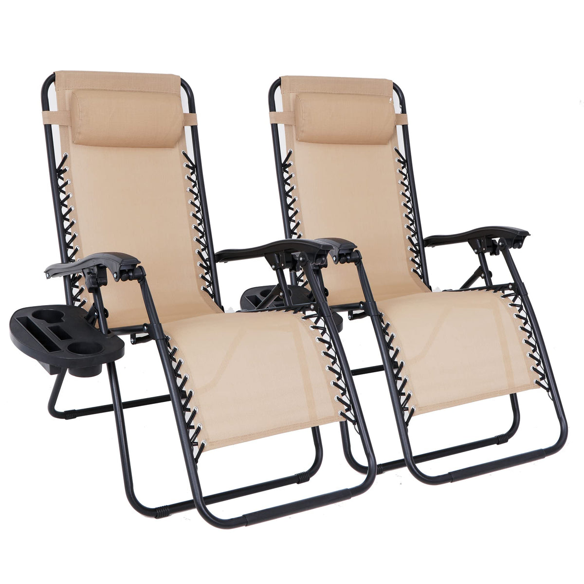Zero Gravity Chair Set of 2 Folding Recliner with Cup Holder Tray and Pillow S5543