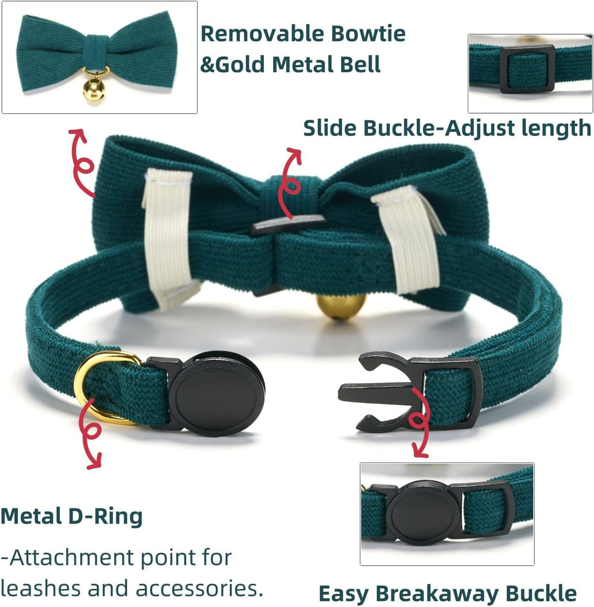 2 Pack Soft Corduroy Cat Collars with Bow Tie & Bell F79922