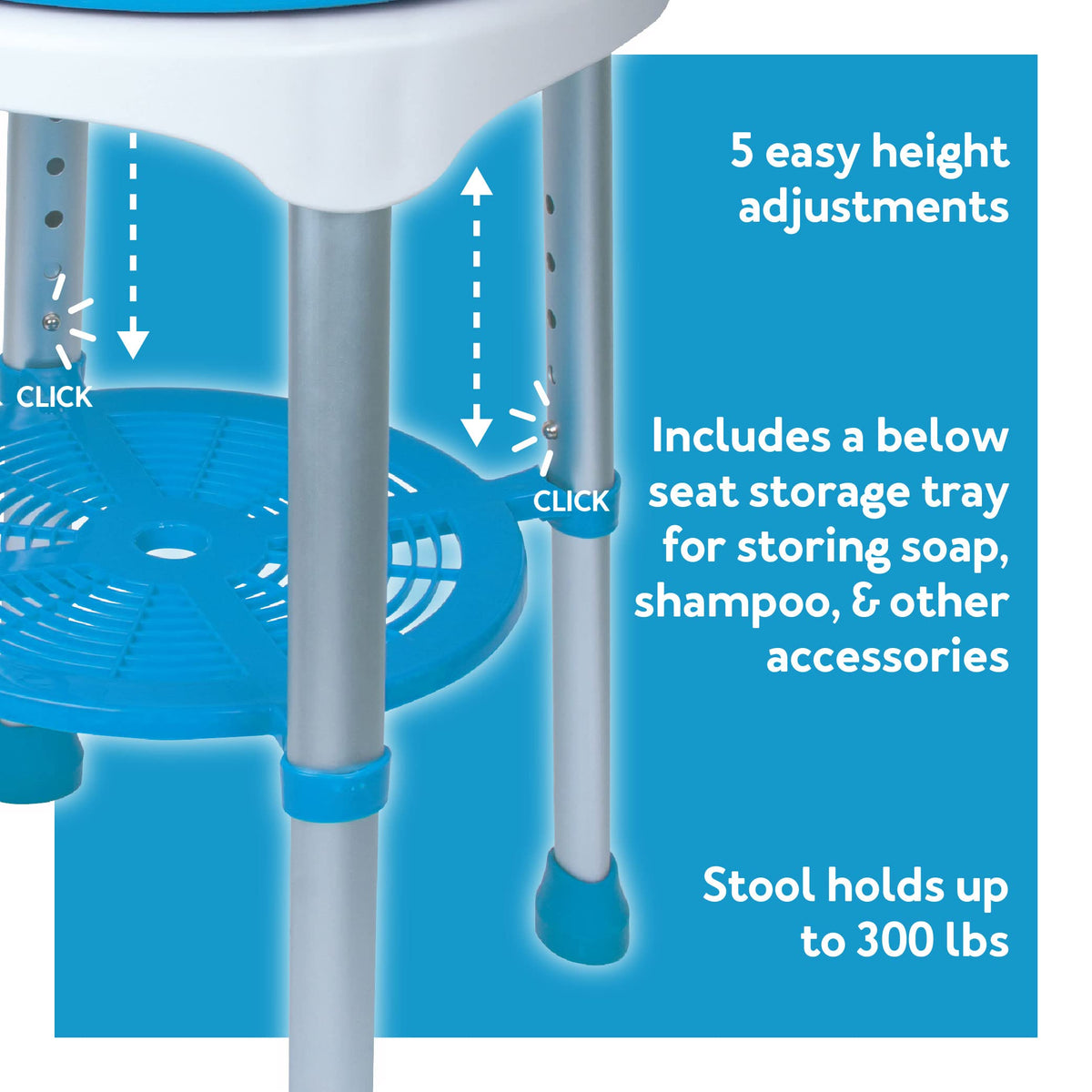 Adjustable Rotating Bath and Shower Stool with Storage Tray Y3338
