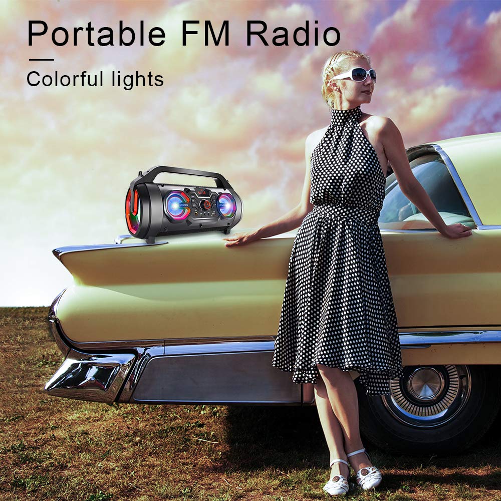 Portable Bluetooth Speaker with Subwoofer, FM Radio, RGB Lights, 30W M56977