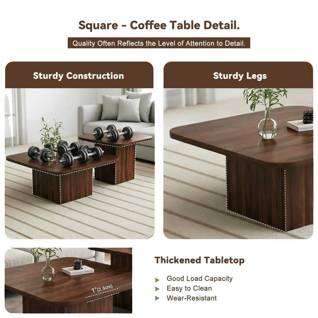 Nesting Coffee Tables Set of 2 Wood Square T18064