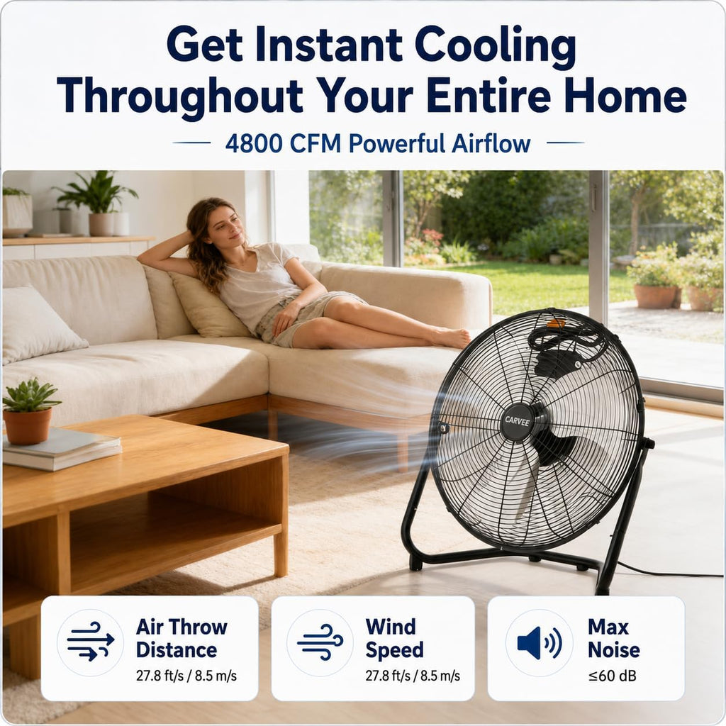 20 Inch Industrial Floor Fan, 3 Speeds, 360° Tilt S399048