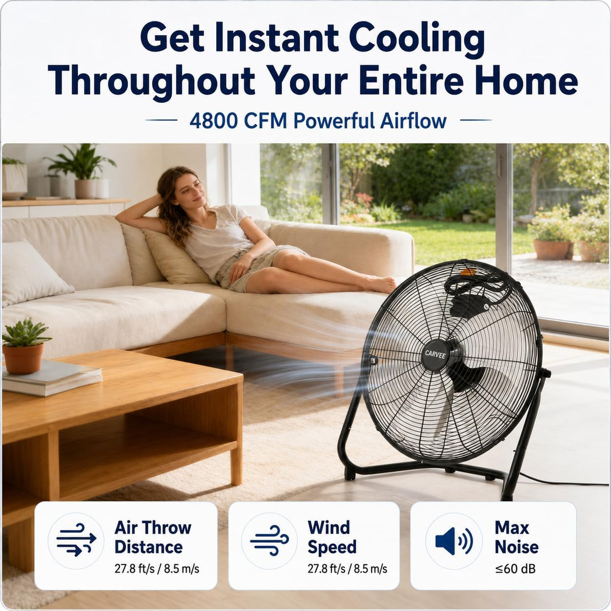 20 Inch Industrial Floor Fan, 3 Speeds, 360° Tilt S399048