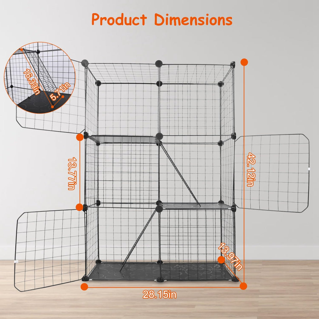 3-Tier Cat Cage with 3 Doors 2 Ramp Ladders Y363122