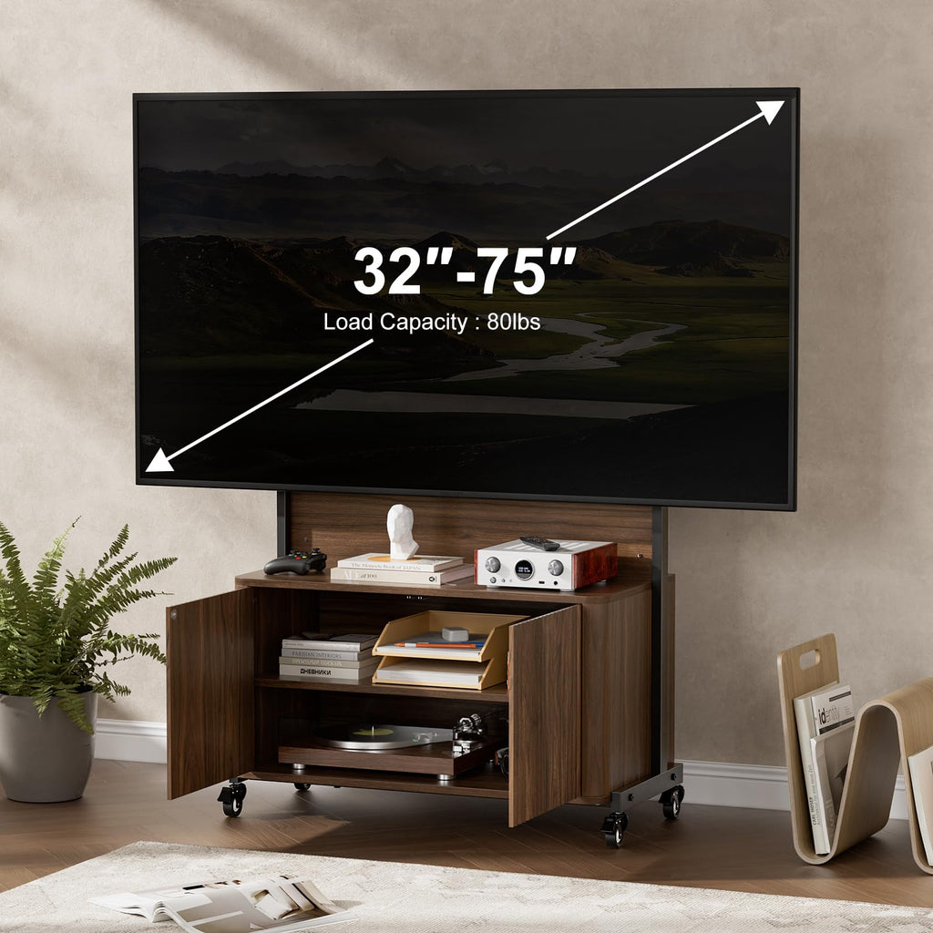 Rolling TV Stand with Mount for 32-75 Inch, Walnut I99174