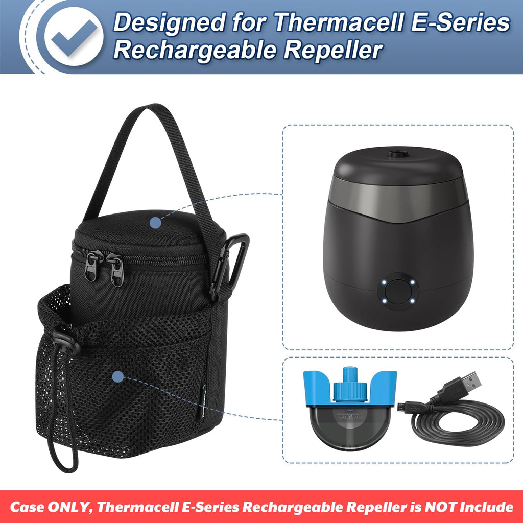 Portable Mosquito Repeller Storage Case with Metal Carabiner and Refill Pocket, Black A220