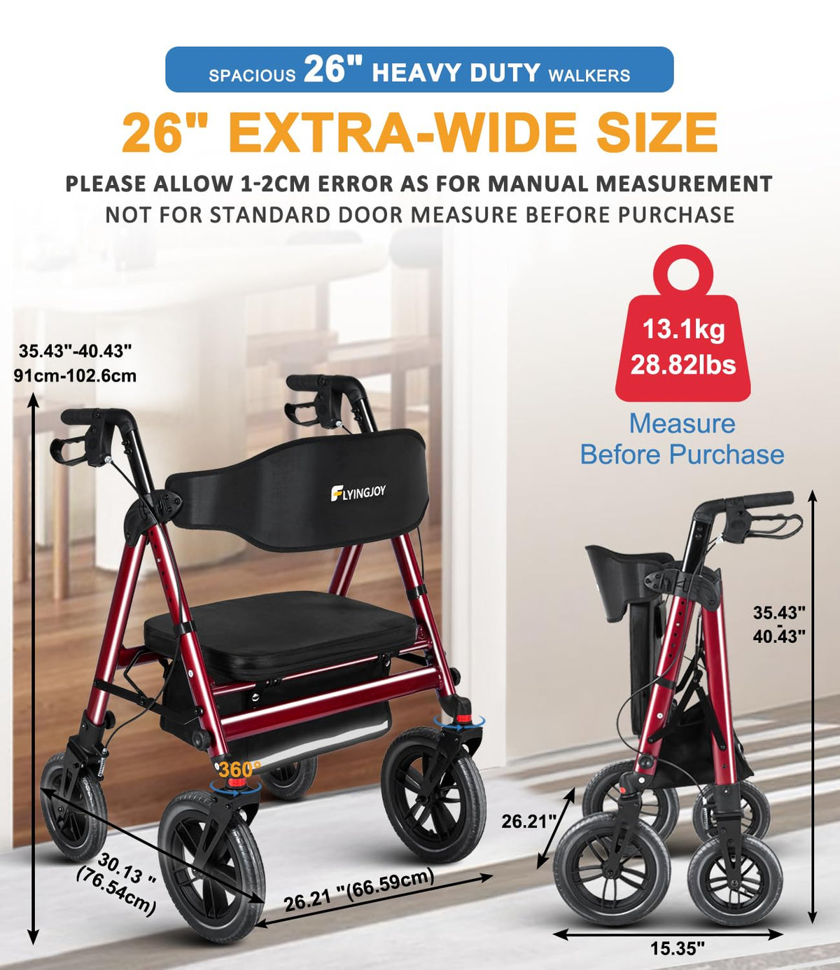 Heavy-Duty Bariatric Rollator Walker with Seat M326358