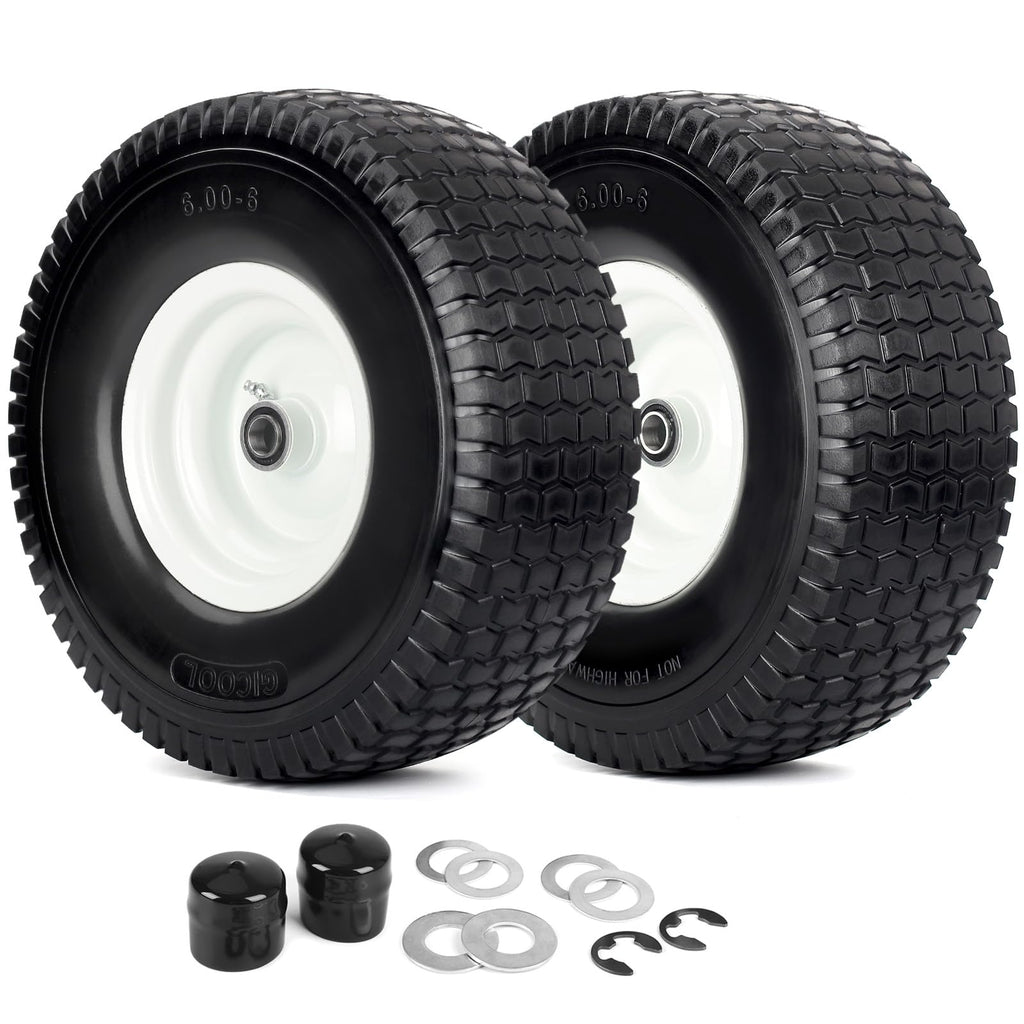 15x6.00-6 Flat Free Lawn Mower Tire and Wheel, 2 Pack I47697
