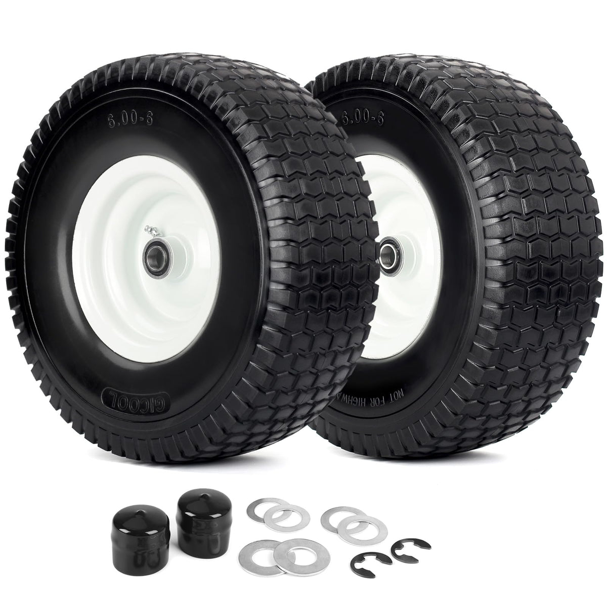 15x6.00-6 Flat Free Lawn Mower Tire and Wheel, 2 Pack I47697