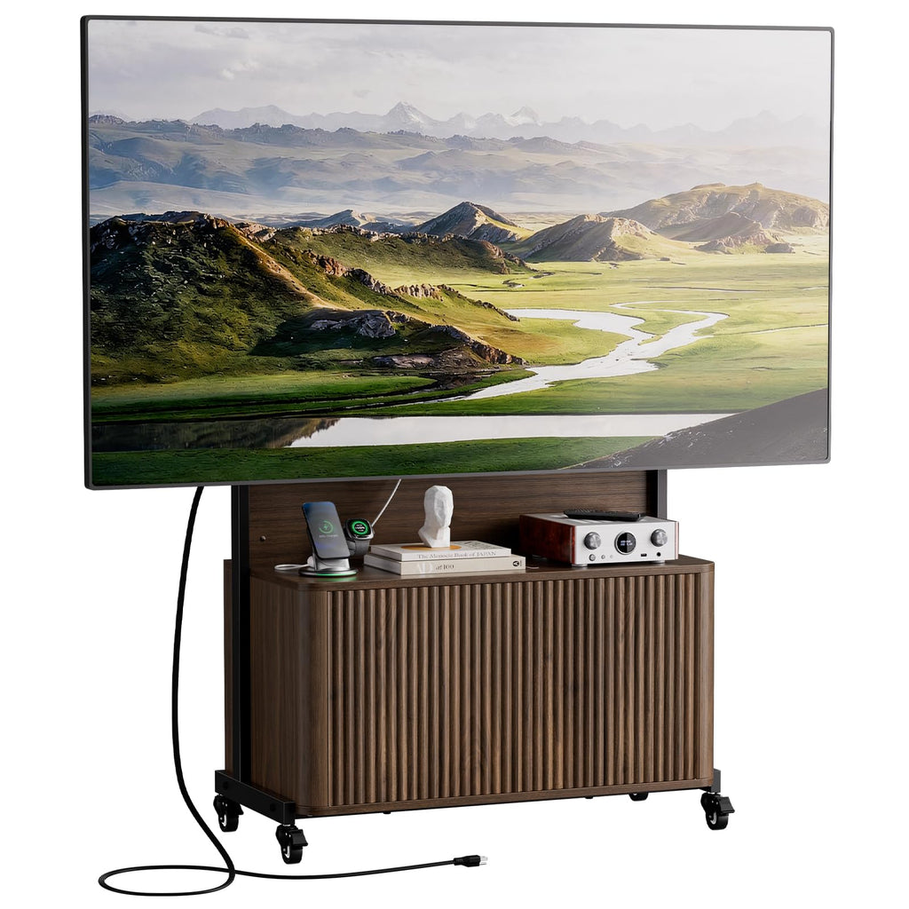 Rolling TV Stand with Mount for 32-75 Inch, Walnut I99174