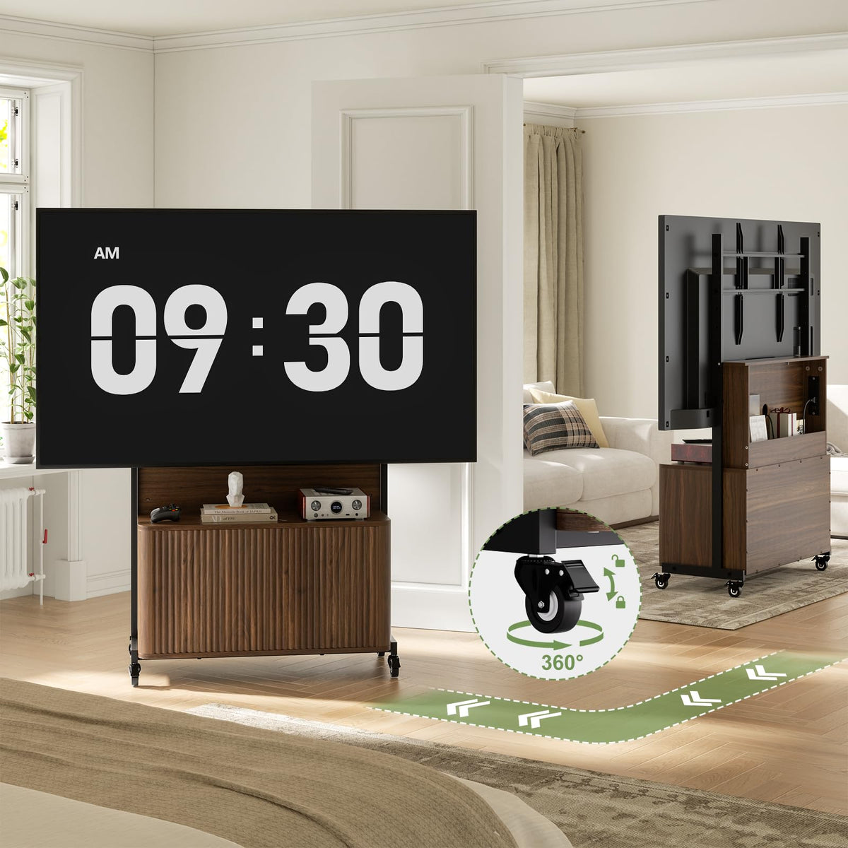 Rolling TV Stand with Mount for 32-75 Inch, Walnut I99174