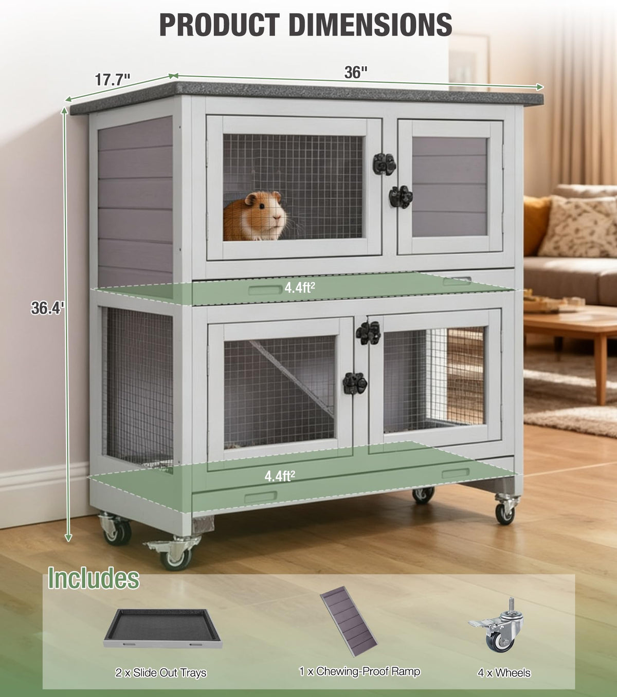 Two-Tier Guinea Pig Cage Rabbit Hutch with Ramp D783871