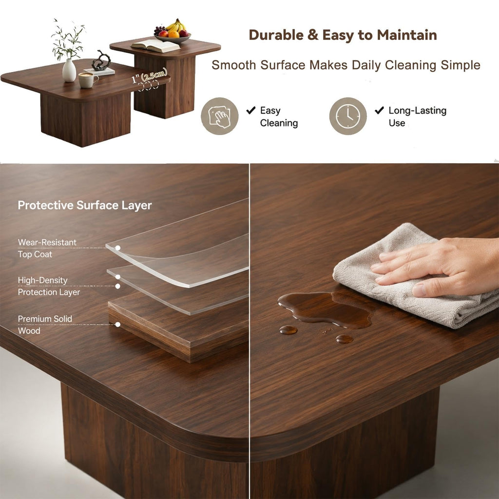 Nesting Coffee Tables Set of 2 Wood Square T18064