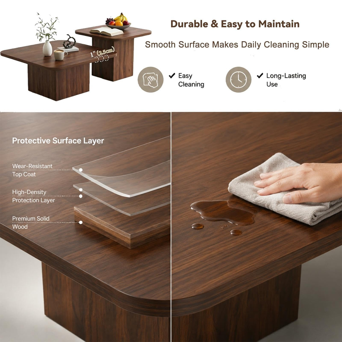 Nesting Coffee Tables Set of 2 Wood Square T18064