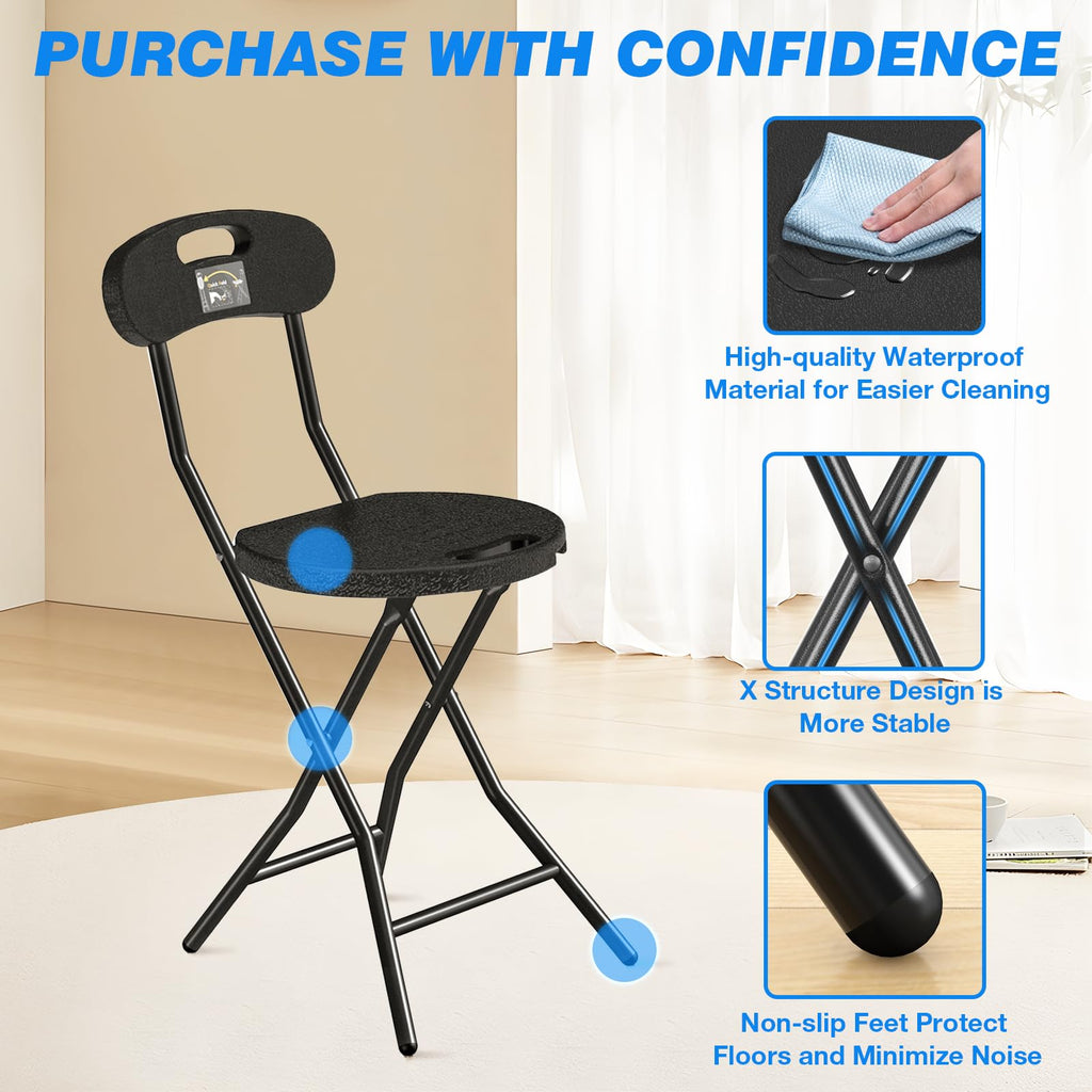 Folding Stool with Back, 18 inch Set of 1 E1861