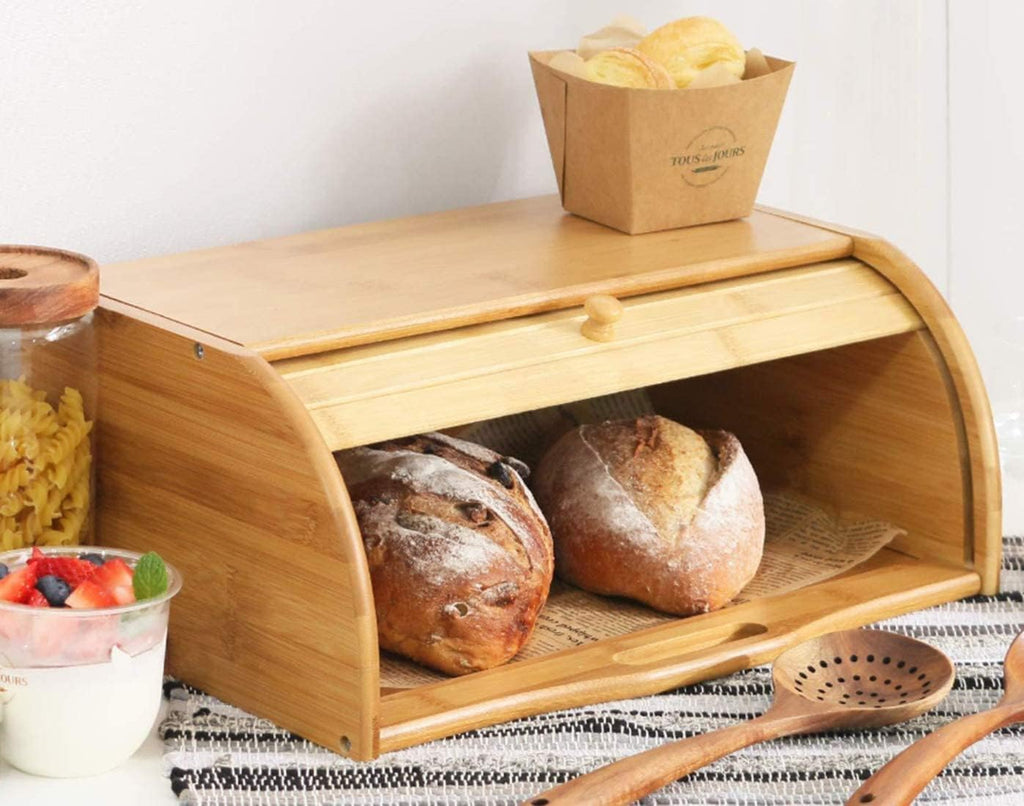 Large Natural Bamboo Roll Top Bread Box S65339