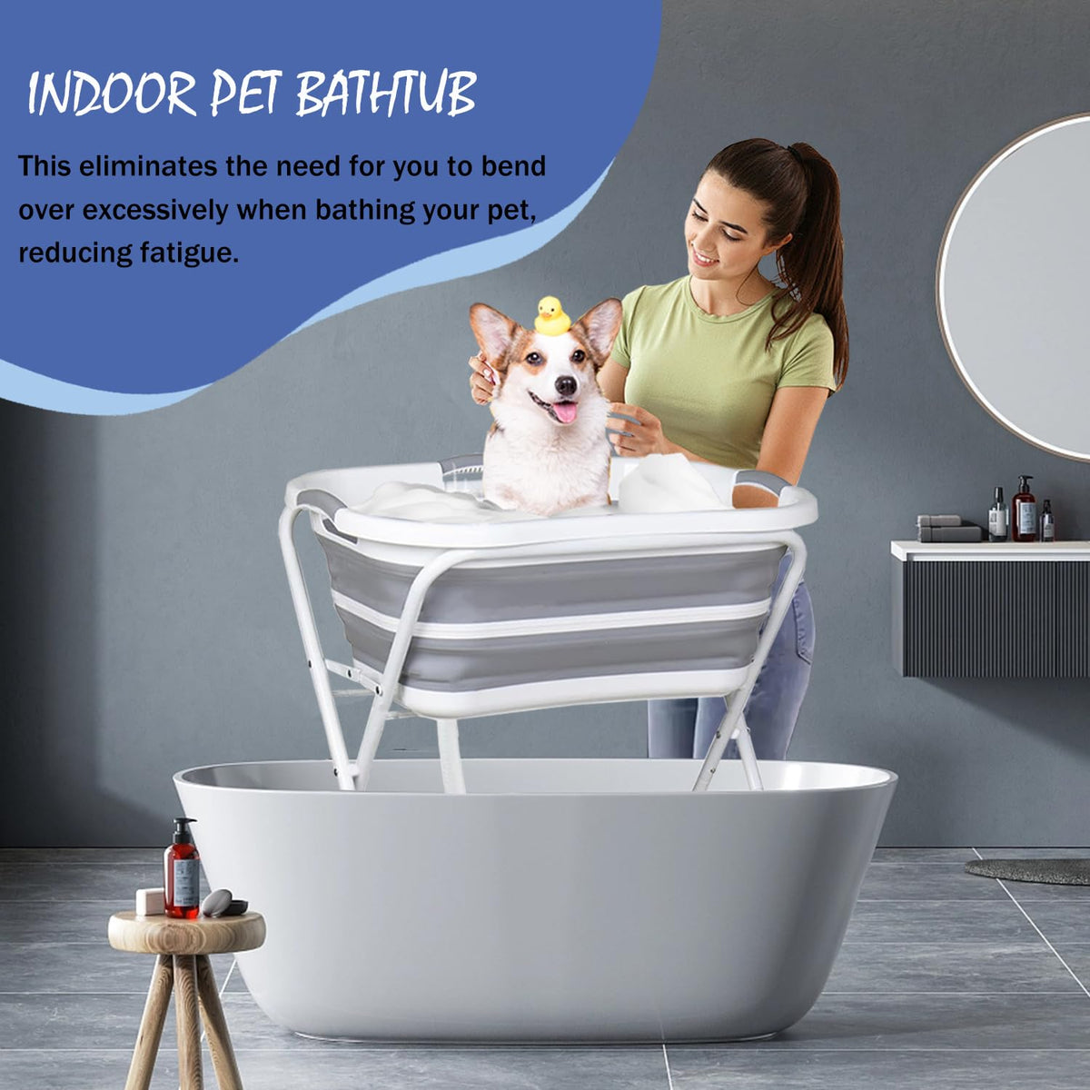 Portable Collapsible Elevated Pet Tub with Built-in Drainage System I9525