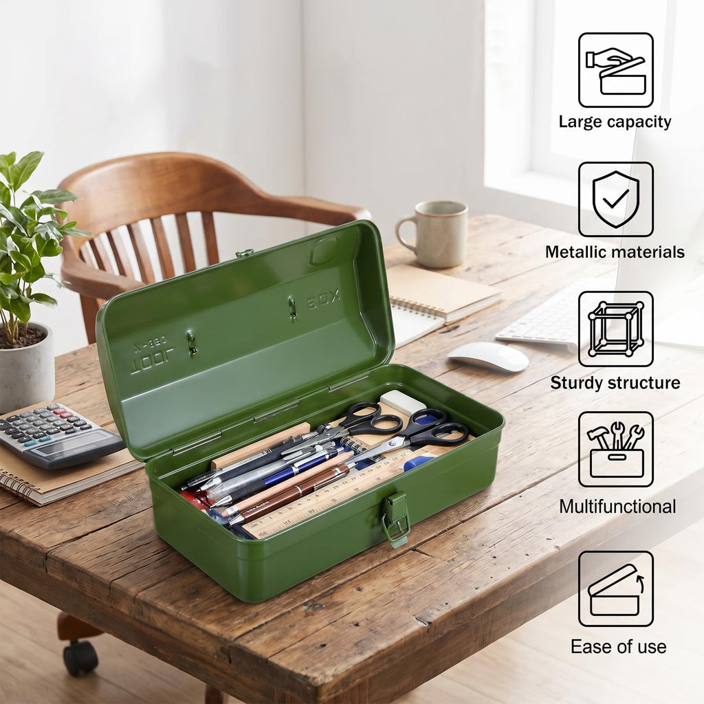 15-Inch Green Metal Storage Box with Lock E8170