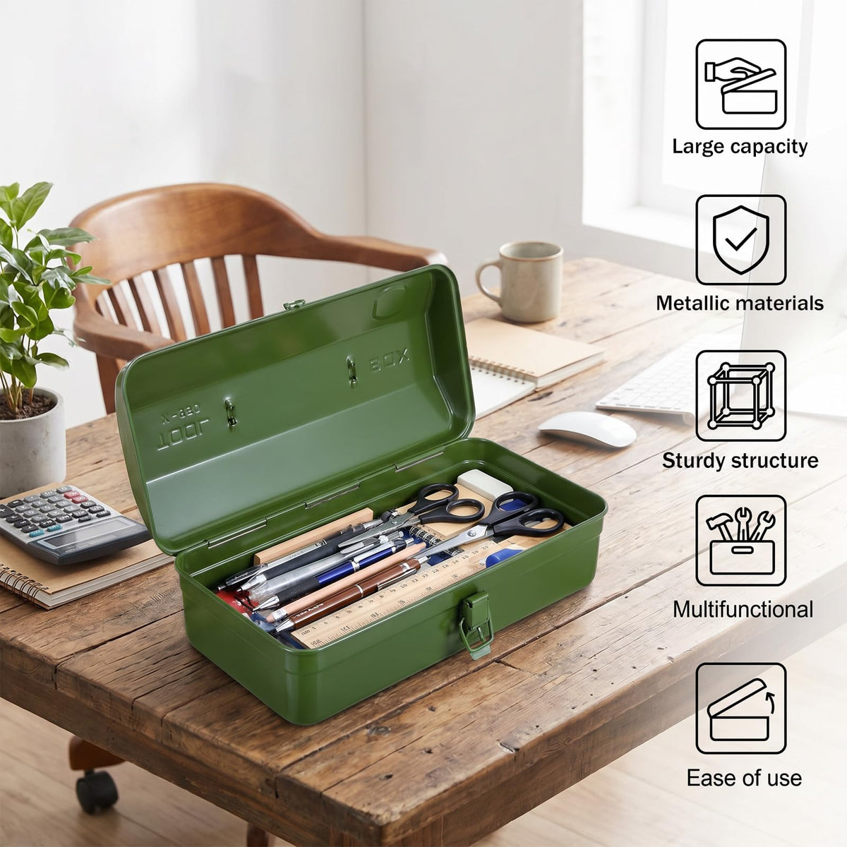 15-Inch Green Metal Storage Box with Lock E8170