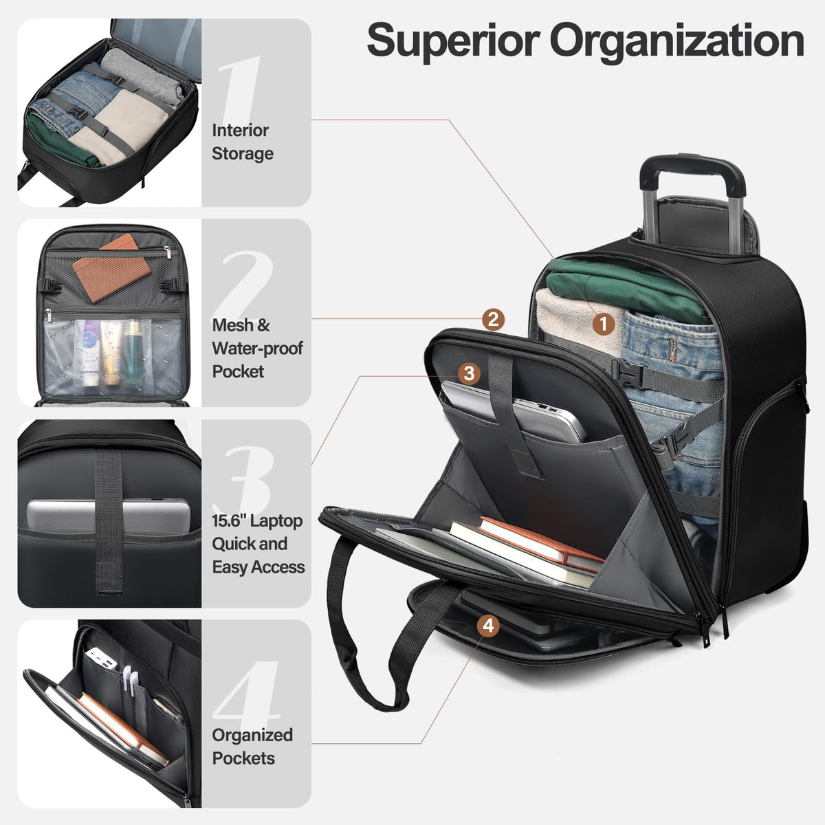 16-Inch Underseat Carry on Luggage with Wheels Black W4975